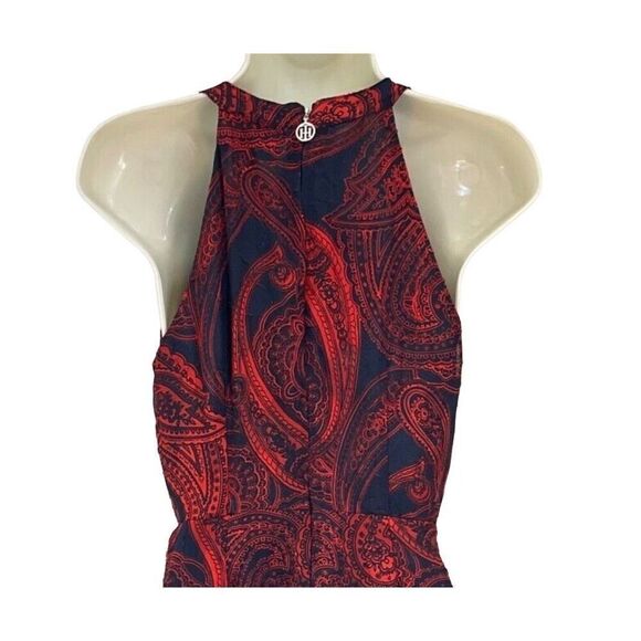 NWT Tommy Hilfiger Woman's Classy Red & Navy Blue Paisley Ruffle Midi A-line Dre - Picture 3 of 9